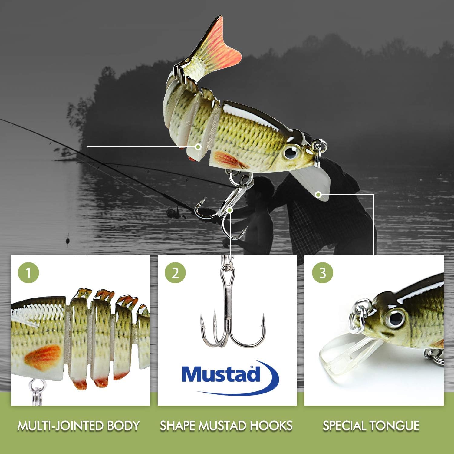 TRUSCEND Swimmax for Freshwater and Saltwater, Lifelike Fishing Lures for Bass Trout Crappie Walleye Pike Bluegill Salmon, Swimbait for Bass Fishing, Amazing Fishing Gear Gifts for Family Fishing