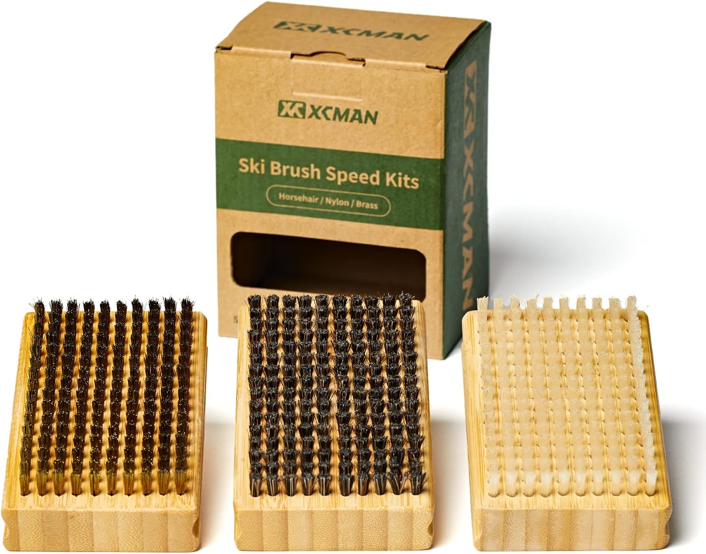 XCMAN Ski Snowboard Waxing Brush Speed Kits - Nylon/Brass/Horsehair 3packs