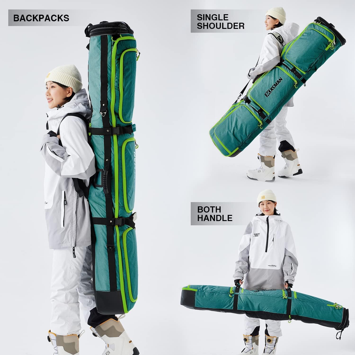XCMAN Padded Snowboard Bag Expandable Snowboard Bag for Air Travel Adjustable Ski Bag Length 63-75In