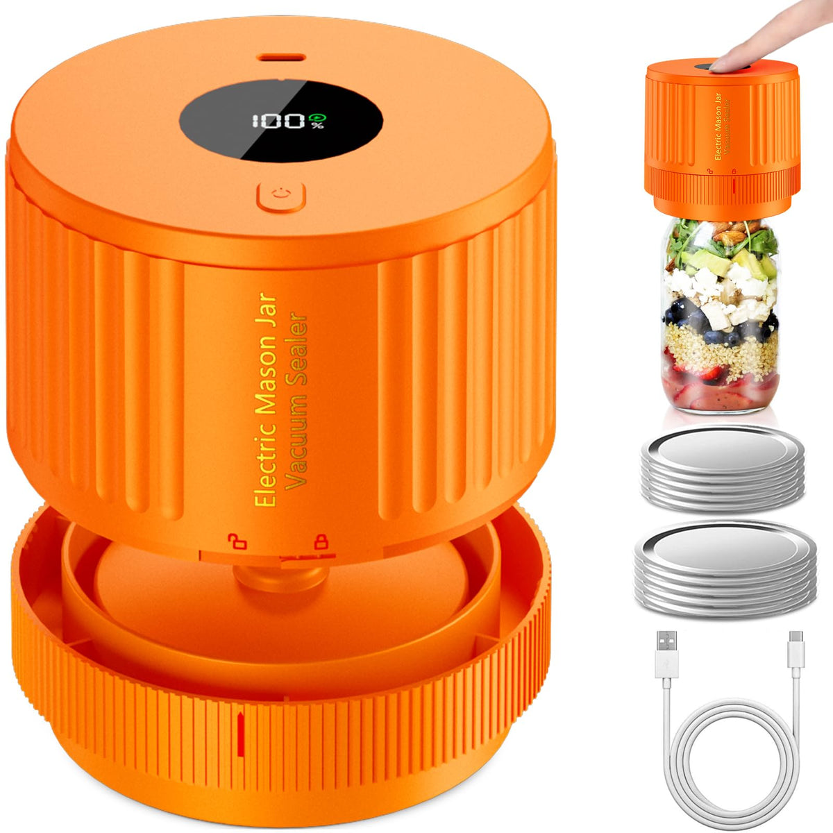 Electric Mason Jar Vacuum Sealer Kit for Wide Mouth and Regular Mouth Mason Jars