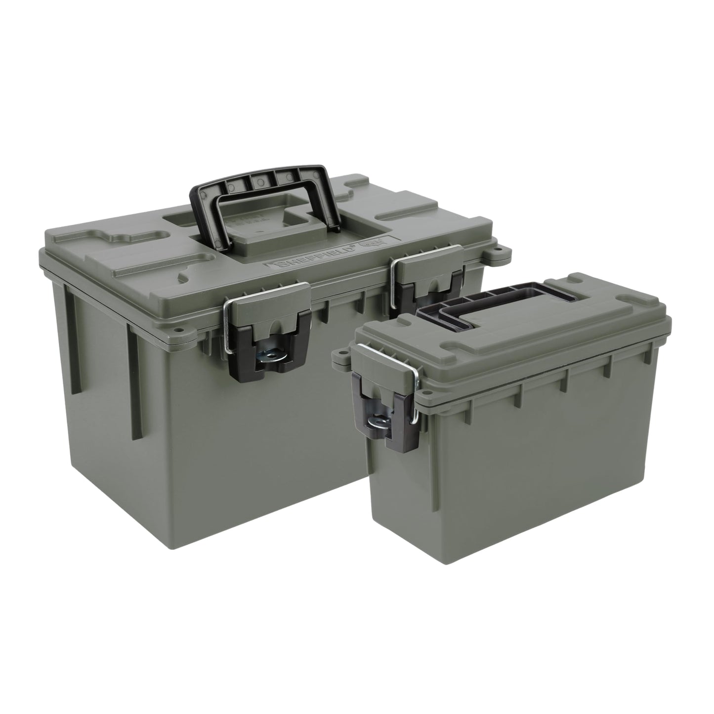 Sheffield 12629 Ammo Storage Box, Stackable .30 Cal Field Boxes, Water and Dust Resistant, Lockable Storage Box with Handle, Secures Hunting Gear, Supplies, and Bullets, Made in USA, Black, 1-Pack