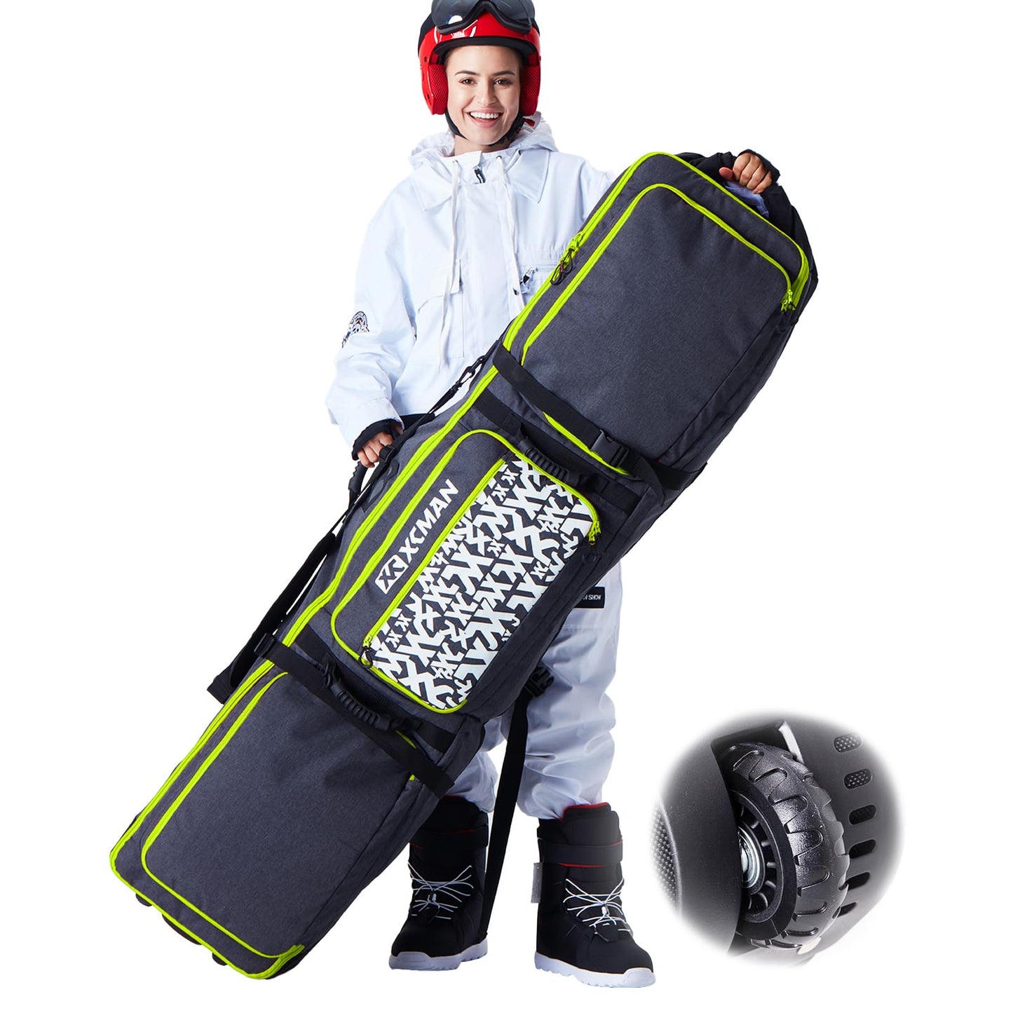 XCMAN Roller Snowboard Bag with Wheels,Adjustable Length,Extra Long/Wide/Deep,Waterproof - with Protection Ribs 140L