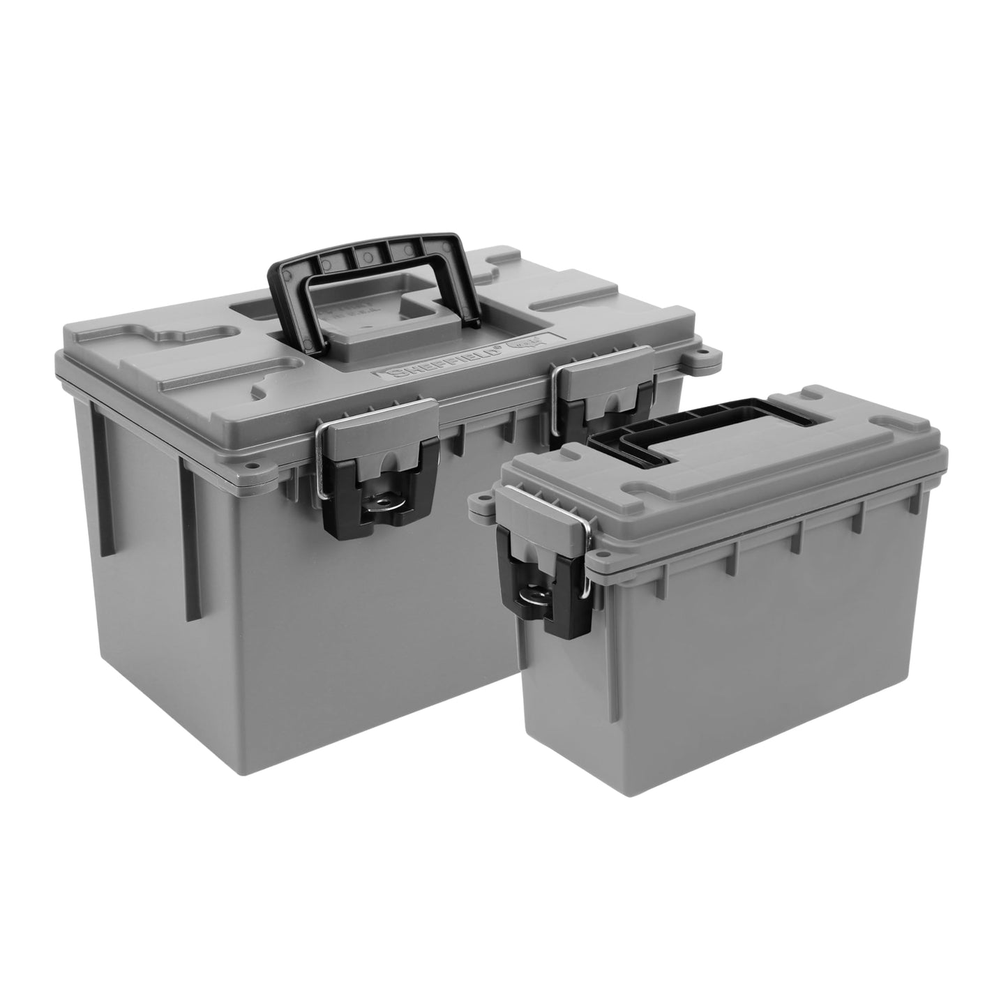 Sheffield 12629 Ammo Storage Box, Stackable .30 Cal Field Boxes, Water and Dust Resistant, Lockable Storage Box with Handle, Secures Hunting Gear, Supplies, and Bullets, Made in USA, Black, 1-Pack