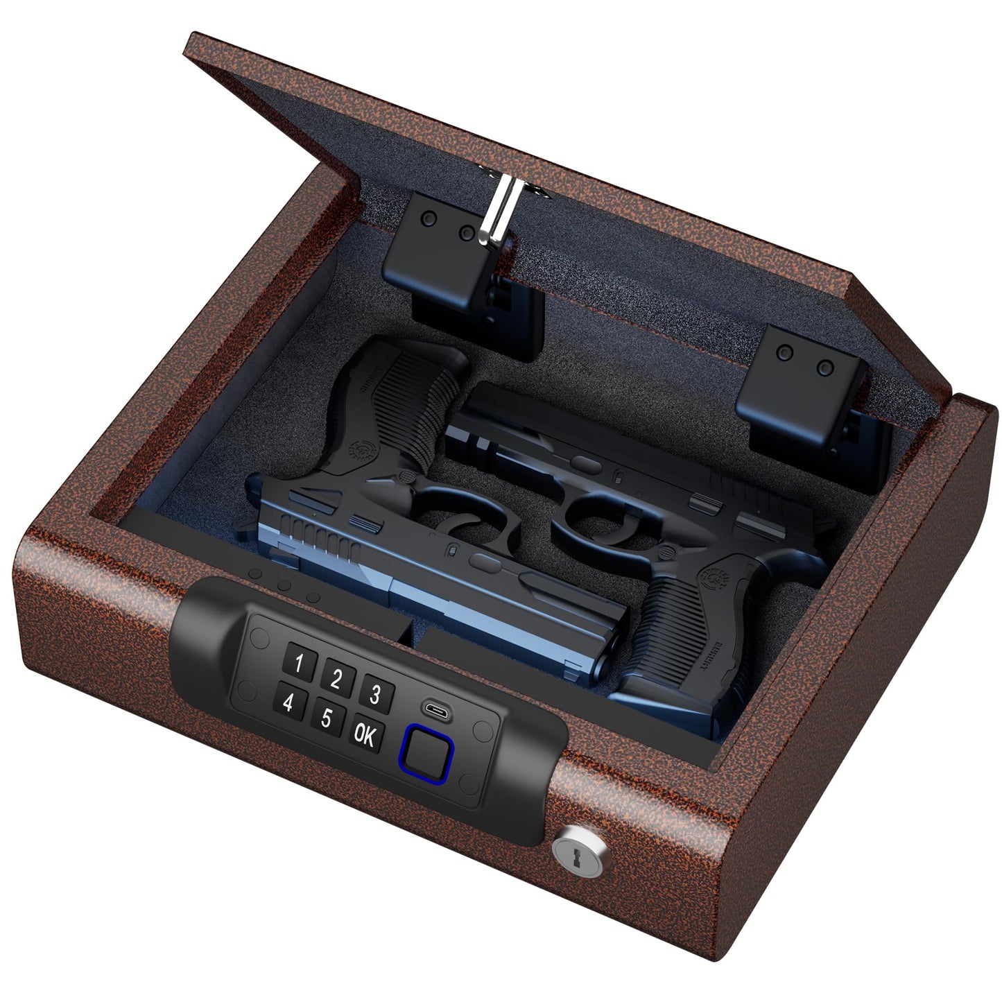 Gun Safe,Biometric Gun Safe for Pistols 3-Ways unlock Fingerprint Digital PIN Key Unlock with Voice, Lock box for Cloakroom living room Bedroom Nightstand and Car BILLCONCH