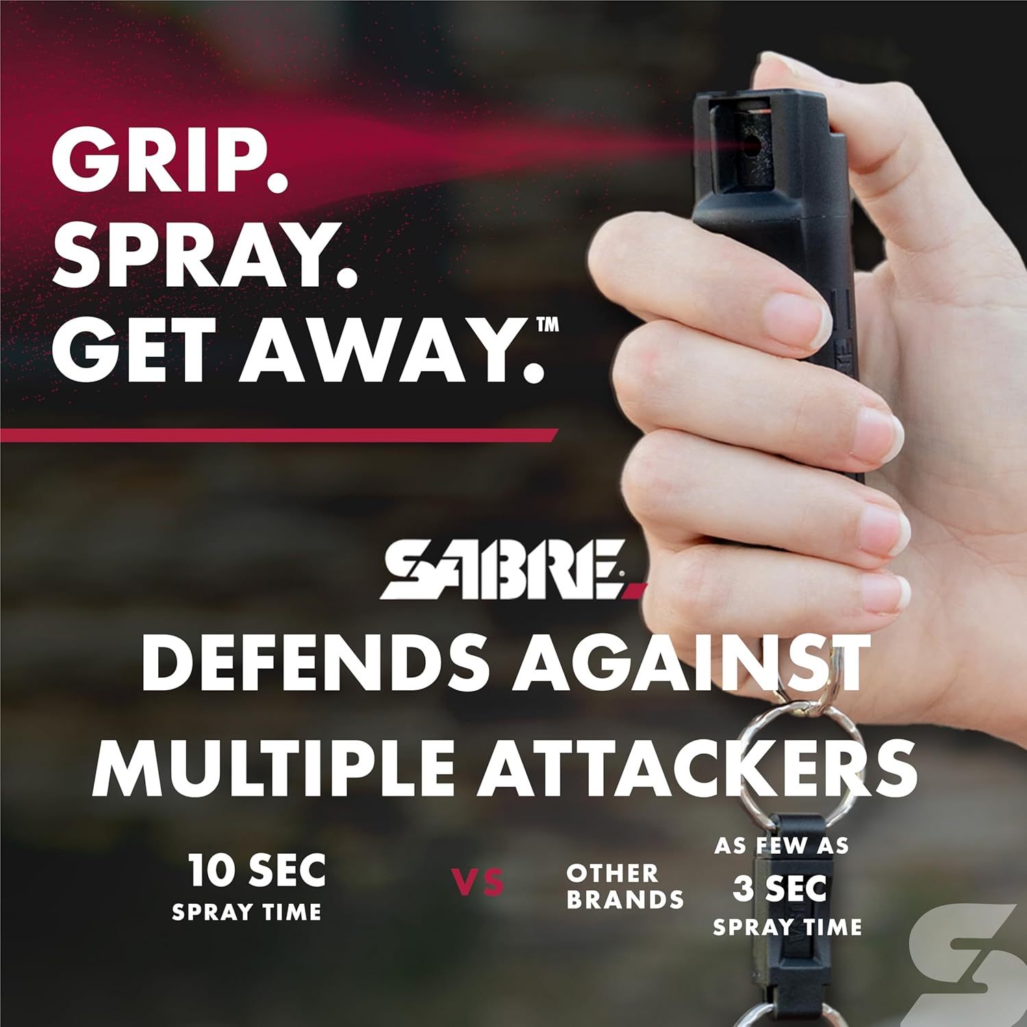 SABRE Pepper Spray, Maximum Police Strength OC Spray, Quick Release Keychain for Easy Carry and Fast Access, Finger Grip for More Accurate and Faster Aim, 0.54 fl oz, Secure and Easy to Use Safety