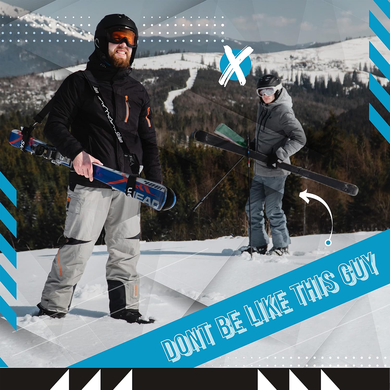 Sklon Ski Strap and Pole Carrier | Avoid the Struggle and Effortlessly Transport Your Ski Gear Everywhere You Go | Features Cushioned Shoulder Sling | Great for Families - Men, Women and Kids - Black