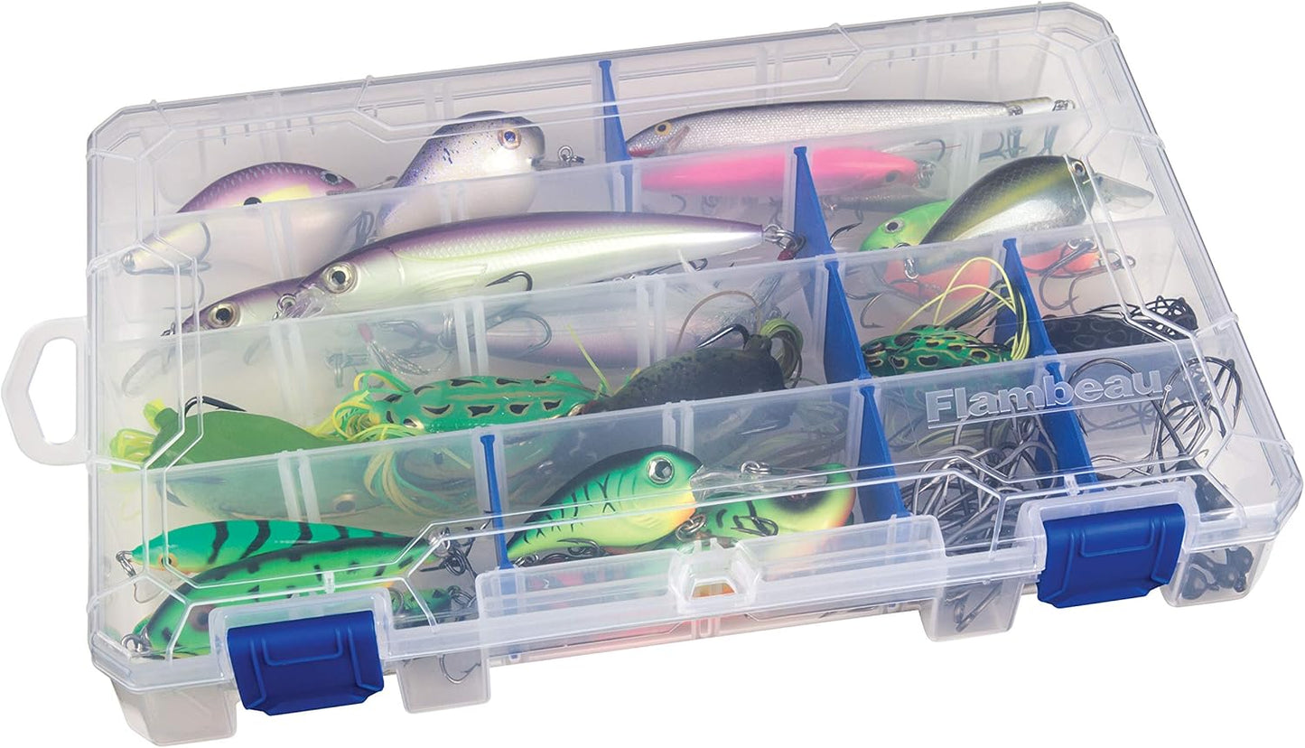 Flambeau Outdoors 4007 Fishing Tackle Box - Includes 12 Dividers, 24 Compartments, Clear Tackle Box Fishing Lure Organizer, Tuff Tainer Tackle Box with Zerust Anti-Rust Dividers