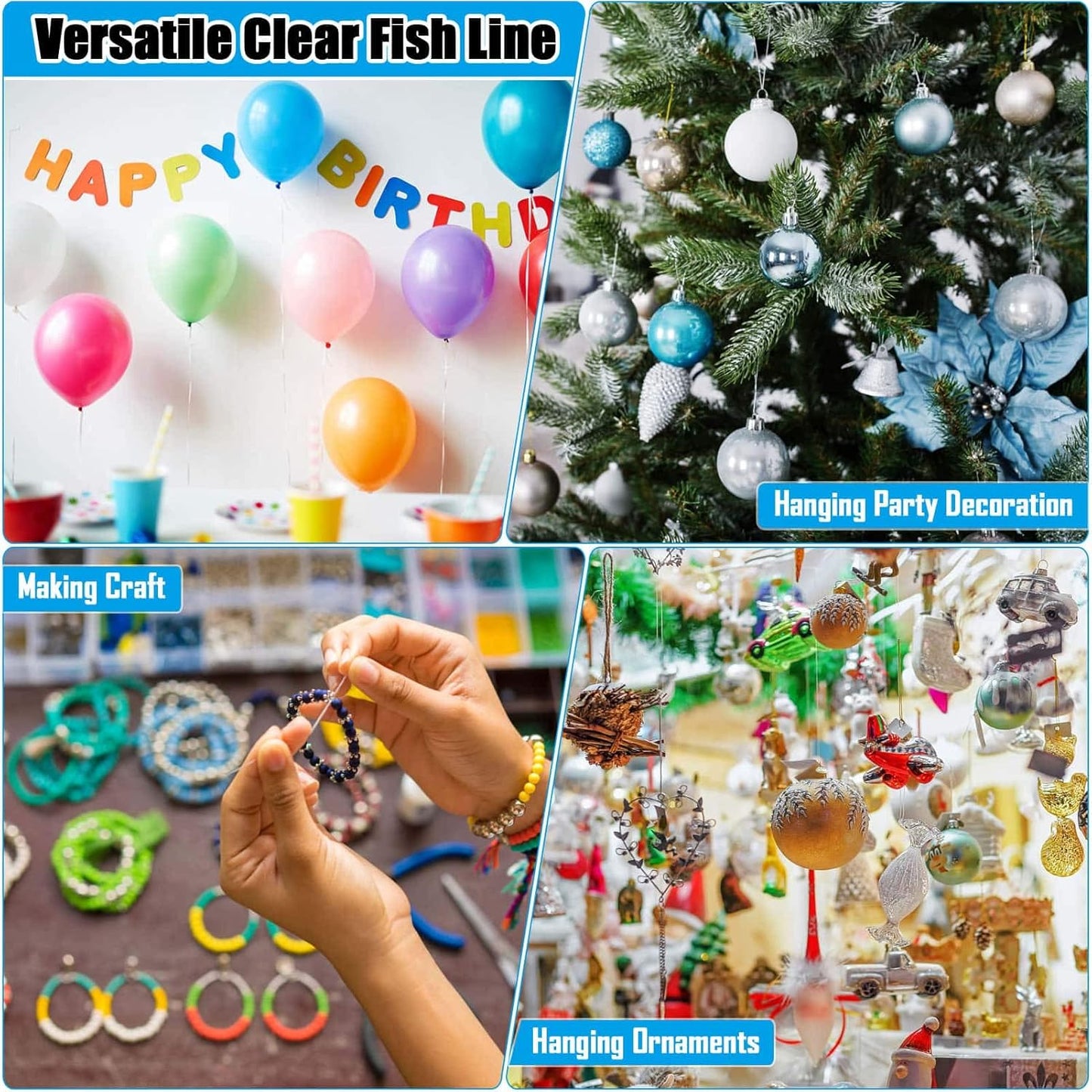 Clear Fishing Wire, Acejoz 656FT Fishing Line Clear Invisible Hanging Wire Strong Nylon String Supports 40 Pounds for Balloon Garland Hanging Decorations