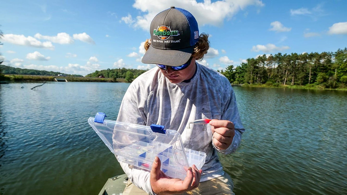 Flambeau Outdoors 4007 Fishing Tackle Box - Includes 12 Dividers, 24 Compartments, Clear Tackle Box Fishing Lure Organizer, Tuff Tainer Tackle Box with Zerust Anti-Rust Dividers